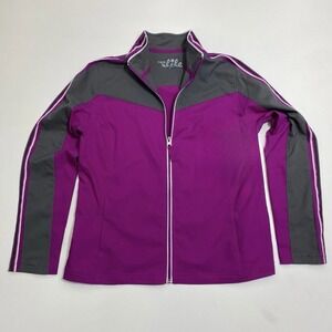 Made For Life Jacket Womens Sz L Petites Purple Gray Pockets Zip Up Gym Jog Work